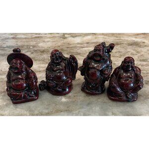 Set Of 4 Red Resin Happy Buddhas